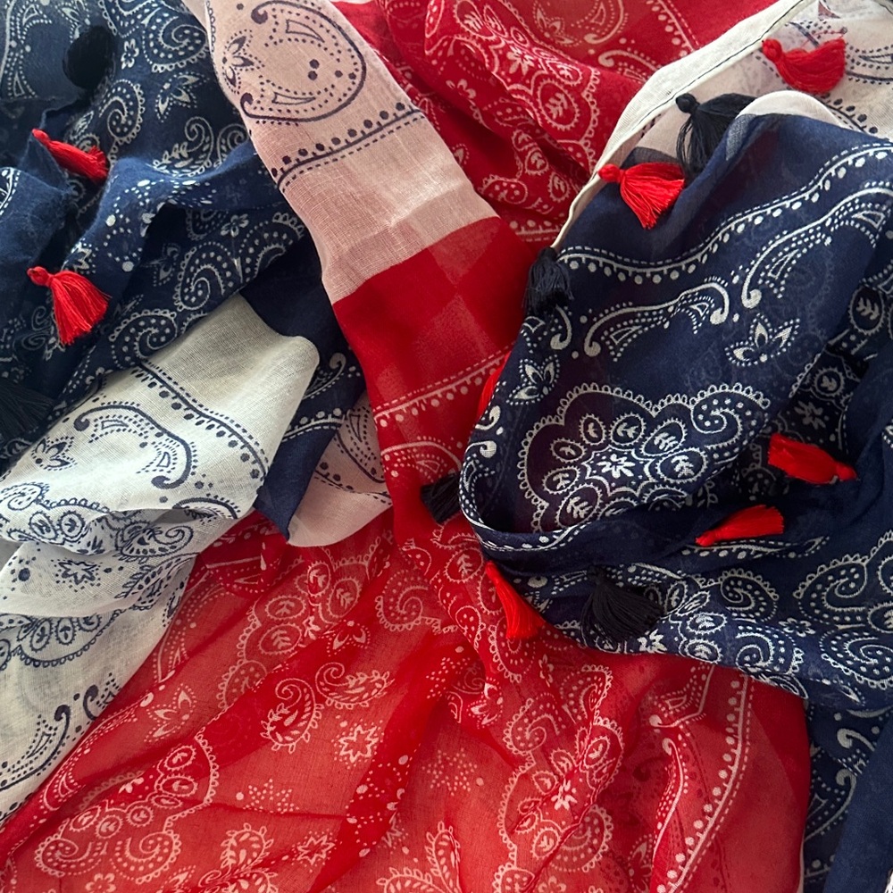 Steve Madden Red,White & Blue Paisley Scarf